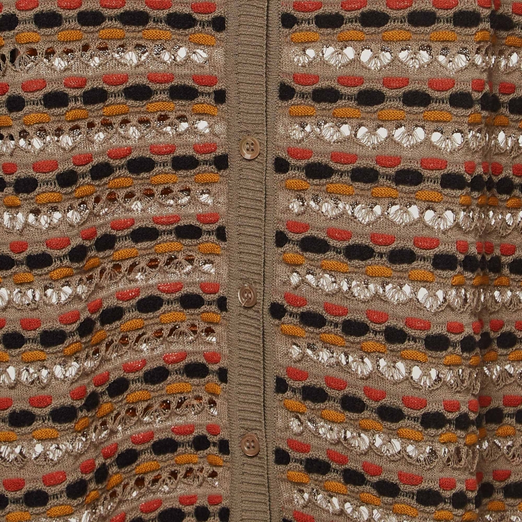 Pre Owned M Missoni Beige Eyelet Patterned Knit Cardigan M
