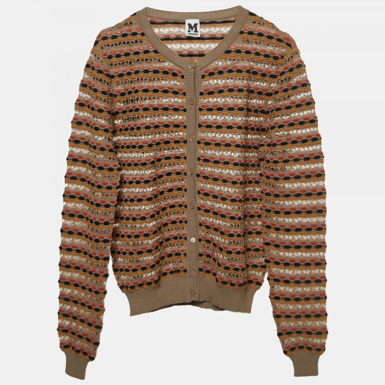 Pre Owned M Missoni Beige Eyelet Patterned Knit Cardigan M