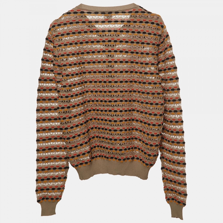 Pre Owned M Missoni Beige Eyelet Patterned Knit Cardigan M