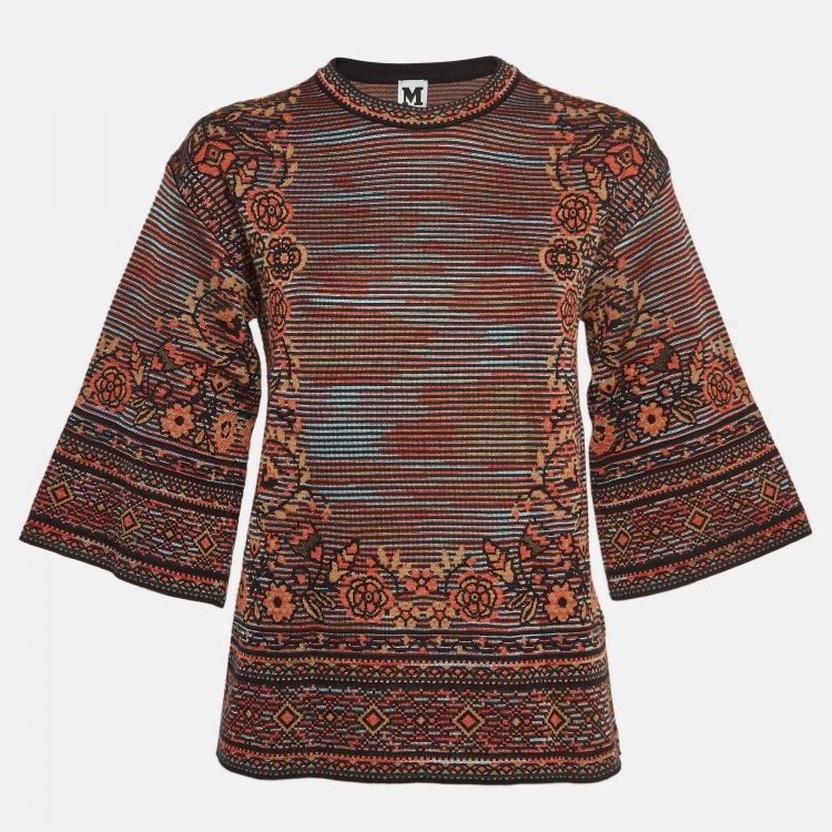 Pre Owned M Missoni Multicolor Patterned Knit Bell Sleeves Top S