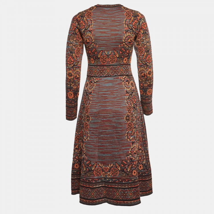 Pre Owned M Missoni Multicolor Patterned Knit Long Sleeve Midi Dress M