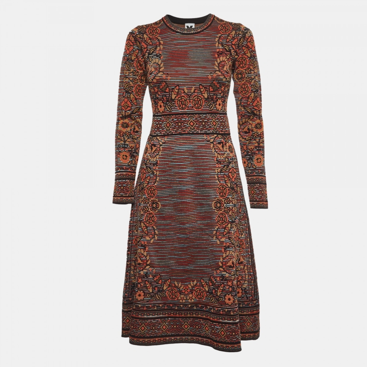 Pre Owned M Missoni Multicolor Patterned Knit Long Sleeve Midi Dress M