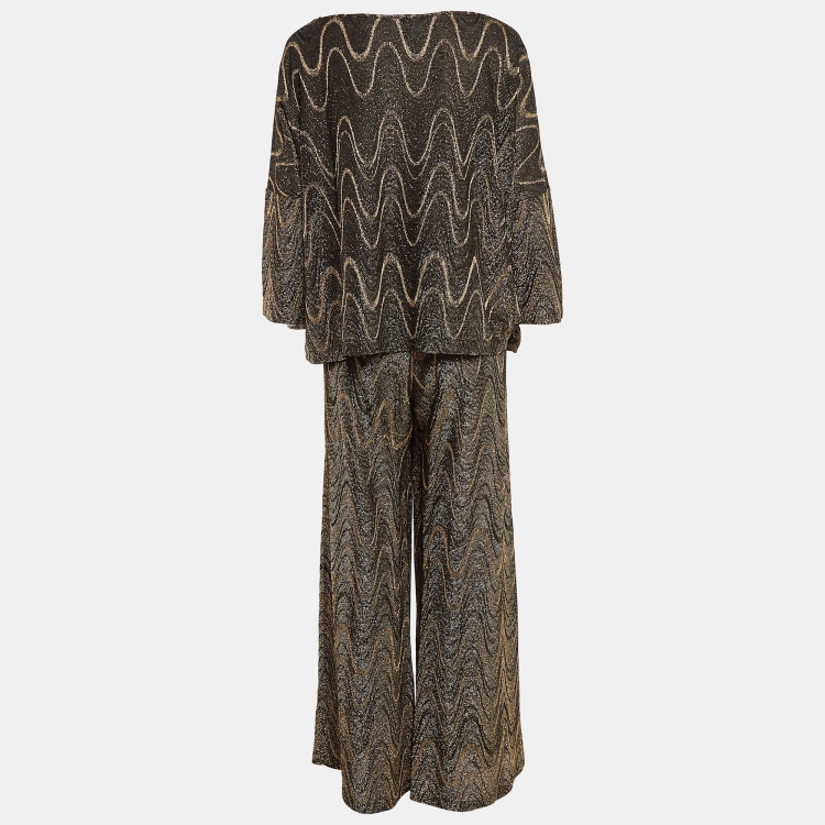 مملوكة مسبقًا M Missoni Black/Gold Patterned Lurex Knit Top & Trouser Cord Set L/M
