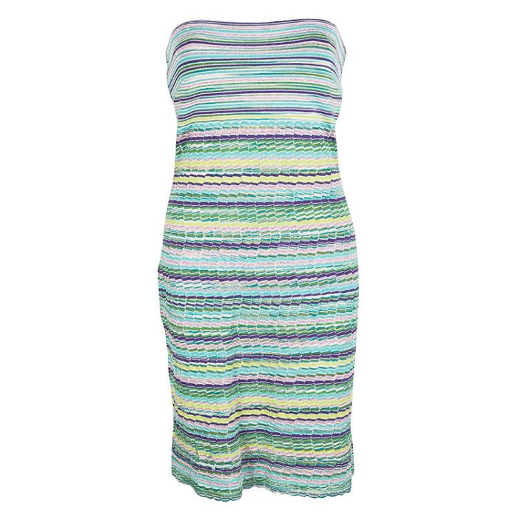 مملوكة مسبقًا M Missoni Multicolour Striped Knit Strapless Dress S