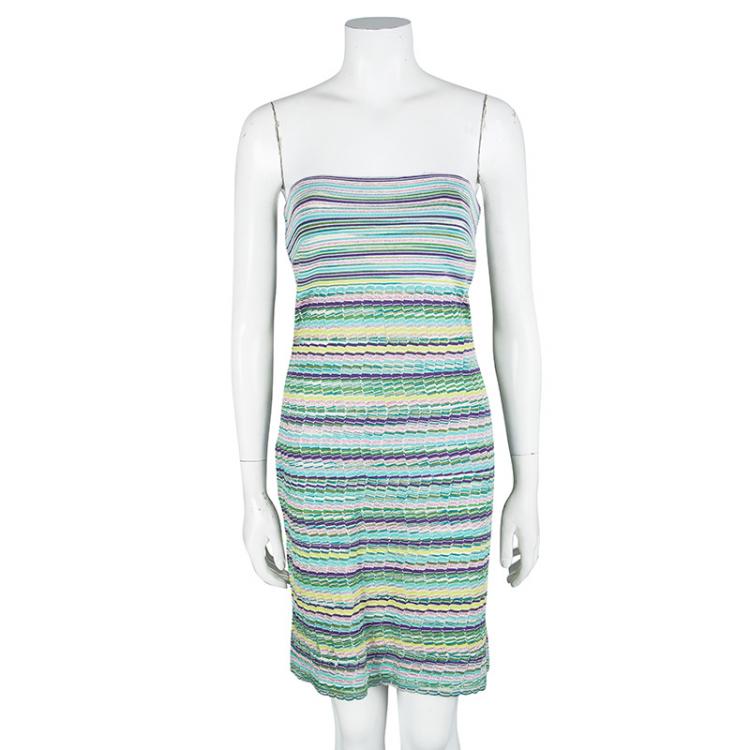 مملوكة مسبقًا M Missoni Multicolour Striped Knit Strapless Dress S