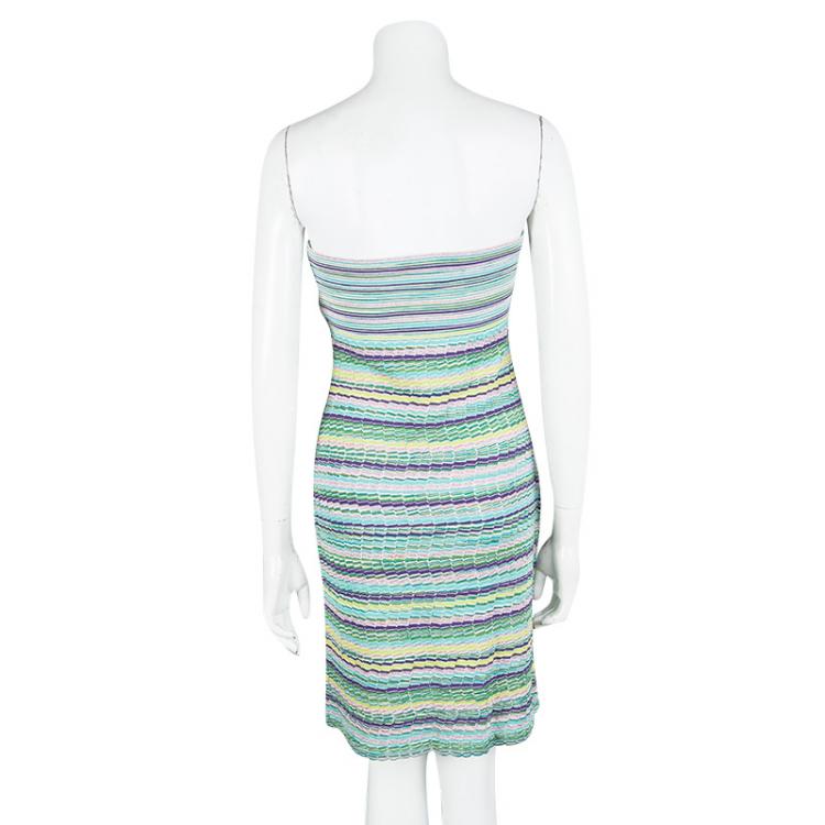 مملوكة مسبقًا M Missoni Multicolour Striped Knit Strapless Dress S