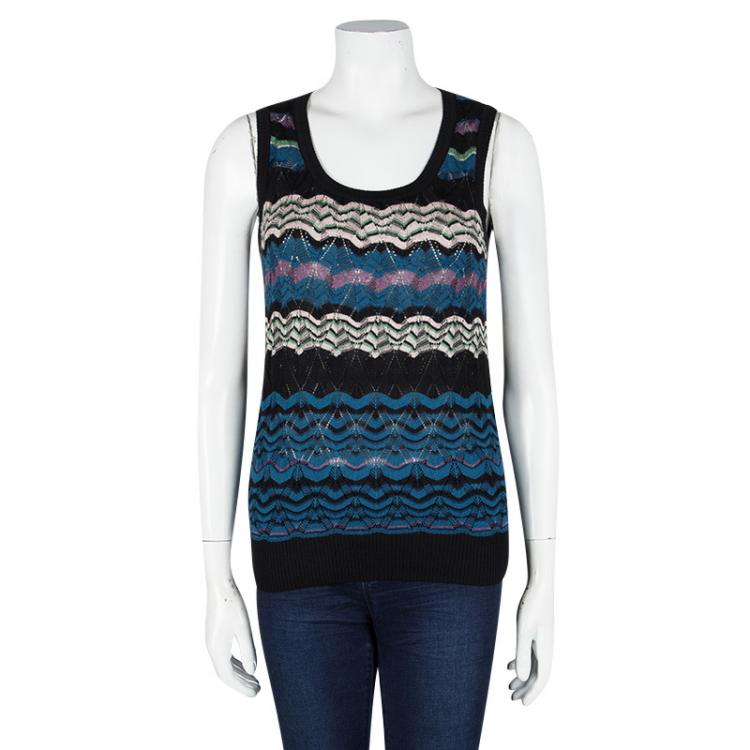 Pre Owned M Missoni Multicolor Perforated Knit Sleeveless Sweater S