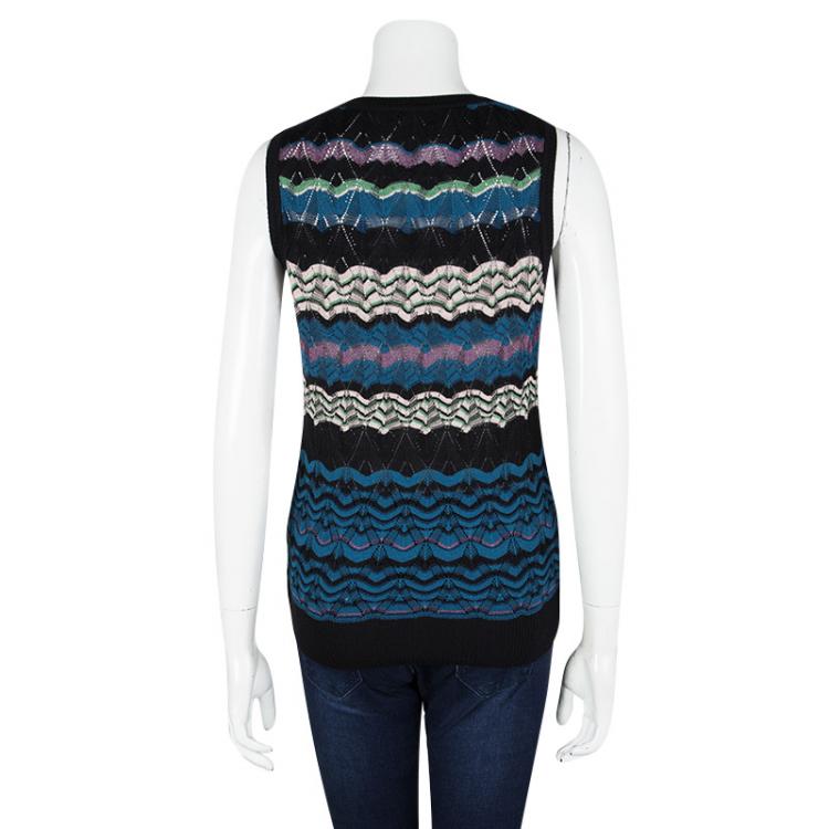 Pre Owned M Missoni Multicolor Perforated Knit Sleeveless Sweater S