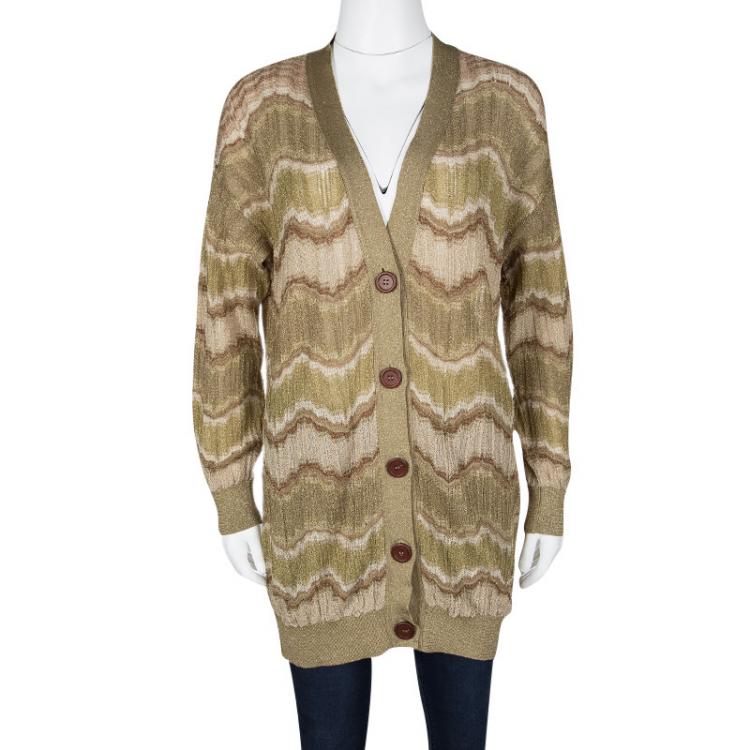 Pre Owned M Missoni Multicolor Lurex Knit Wave Pattern Button Front Cardigan M