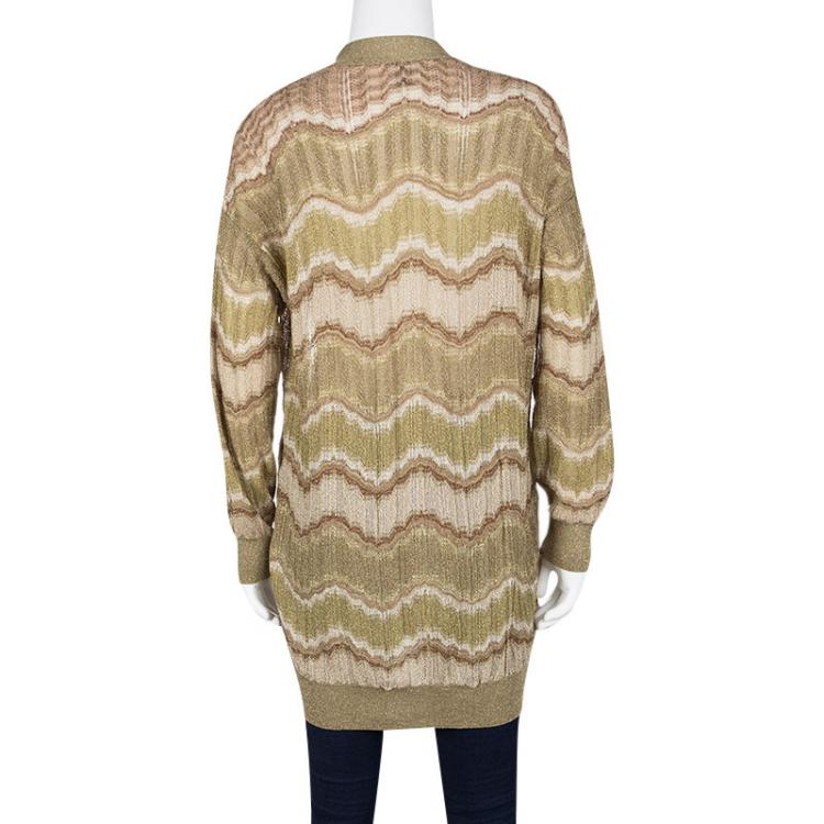Pre Owned M Missoni Multicolor Lurex Knit Wave Pattern Button Front Cardigan M