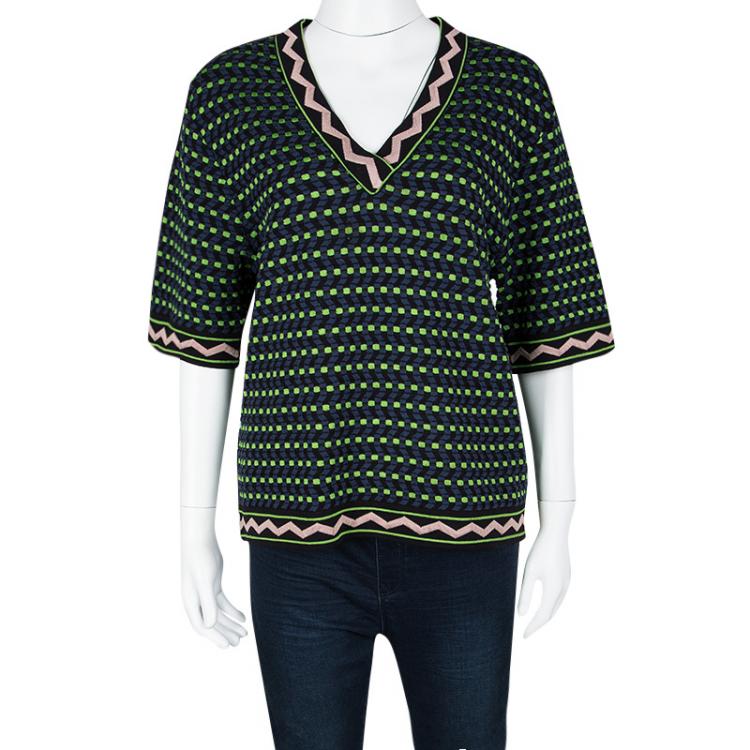 Pre Owned M Missoni Multicolour Knit Short Sleeve Top M