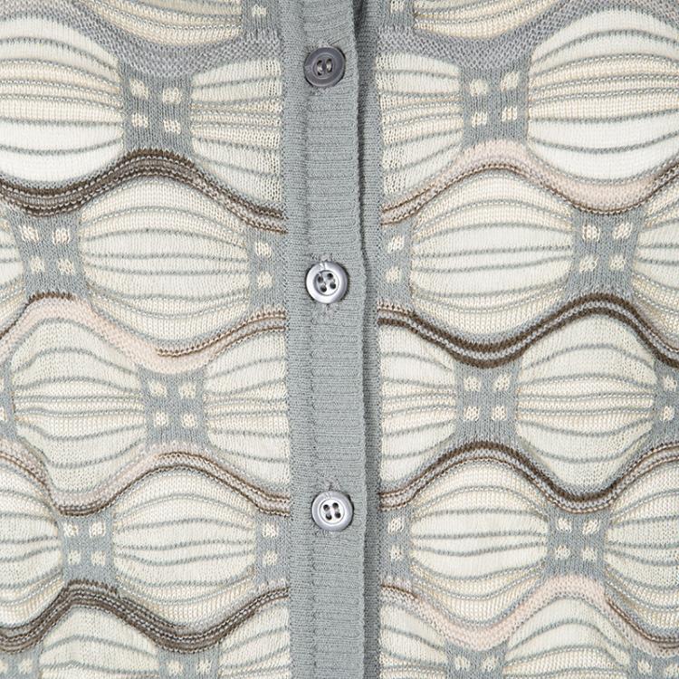 Pre Owned M Missoni Beige and Grey Knit Ribbed Trim Detail Cardigan S
