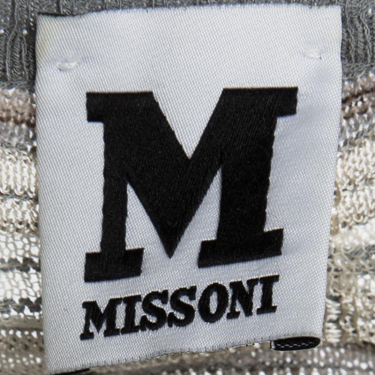 Pre Owned M Missoni Beige and Grey Knit Ribbed Trim Detail Cardigan S