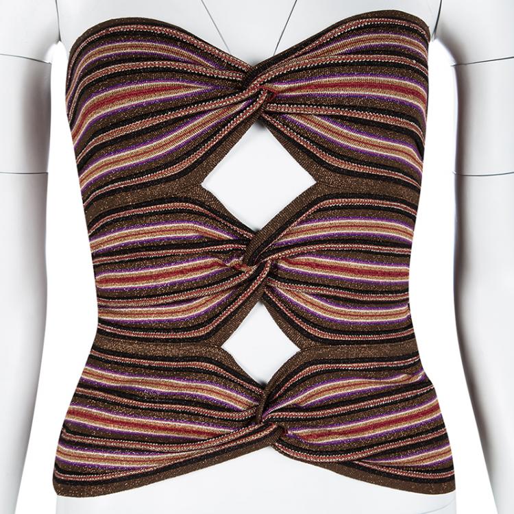 Pre Owned M Missoni Multicolor Lurex Knit Tube Top and High Waist Pants Set M