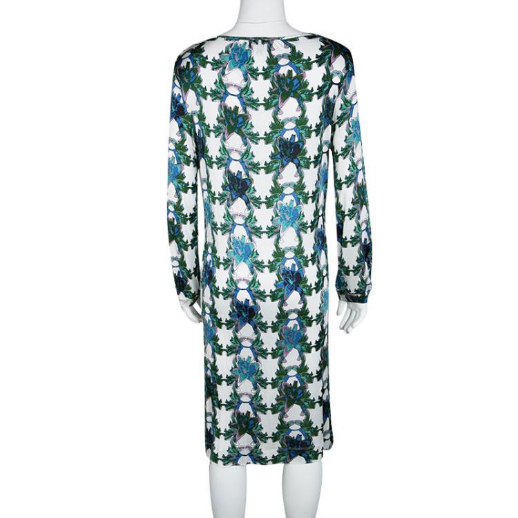 Pre Owned M Missoni White Floral Printed Knit Long Sleeve Dress XL