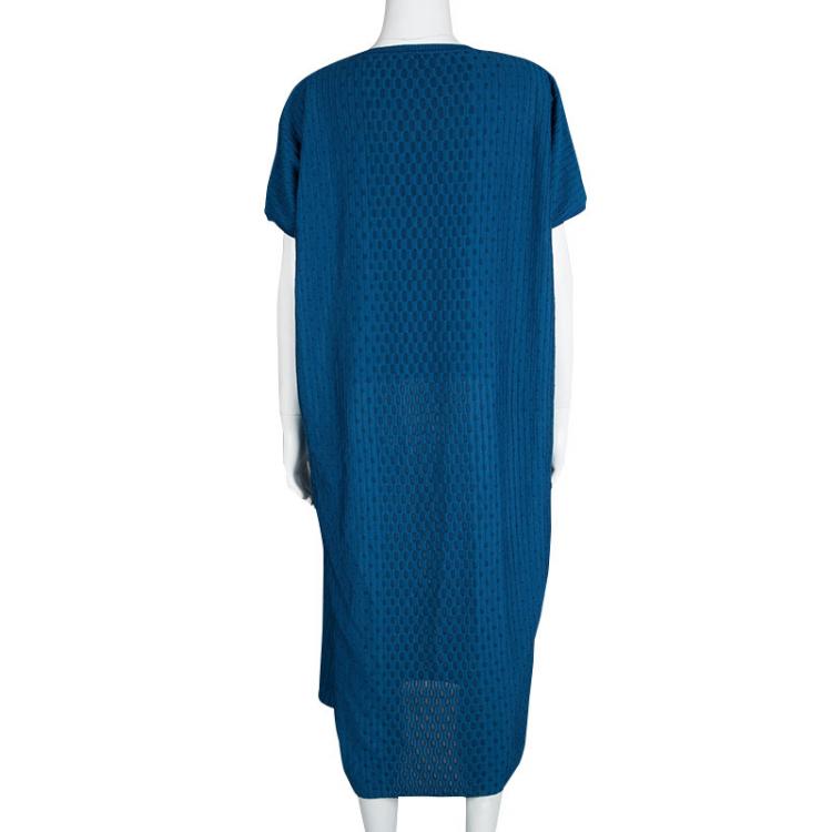 Pre Owned M Missoni Blue Patterned Rib Knit Maxi Dress L