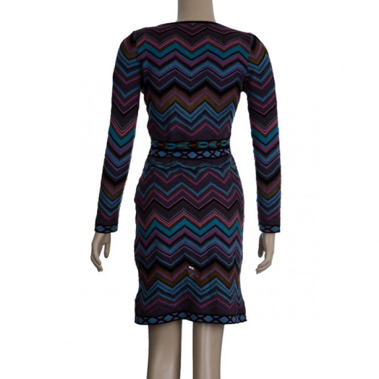Pre Owned M Missoni Wool Blend Zig Zag Print Dress M