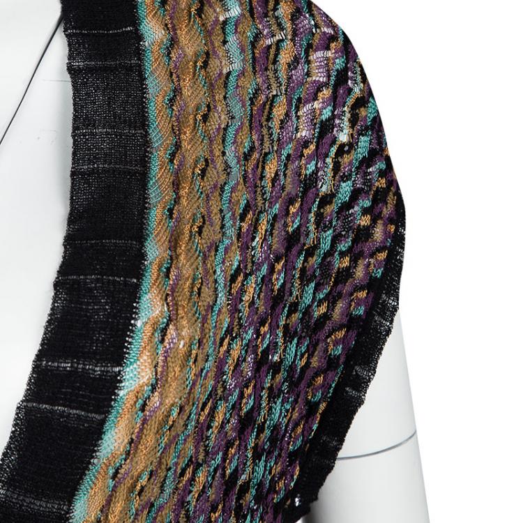 مملوكة مسبقًا M Missoni Multicolor Perforated Knit Contrast Rib Trim Dress L