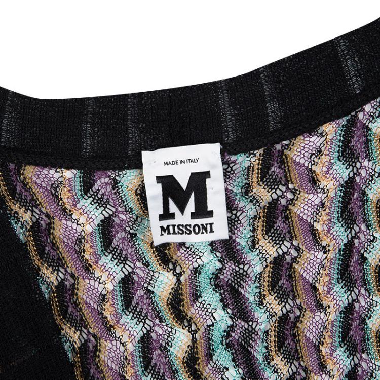 مملوكة مسبقًا M Missoni Multicolor Perforated Knit Contrast Rib Trim Dress L