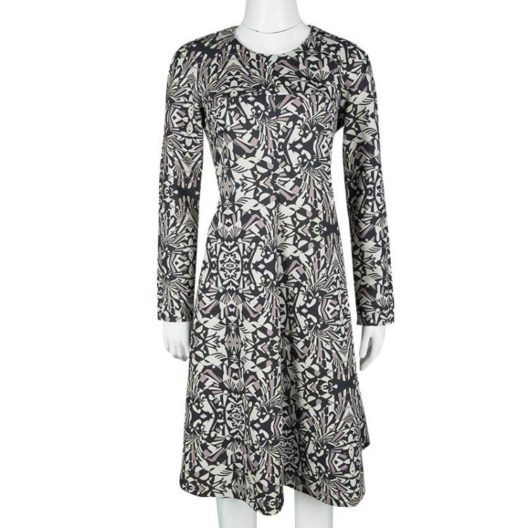 Pre Owned M Missoni Grey Abstract Print Long Sleeve Jersey Dress L