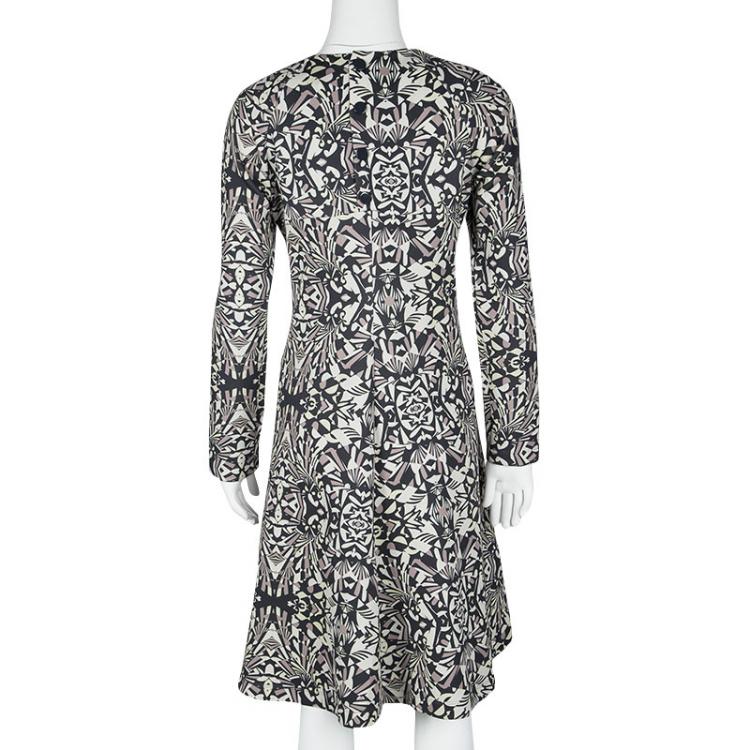Pre Owned M Missoni Grey Abstract Print Long Sleeve Jersey Dress L