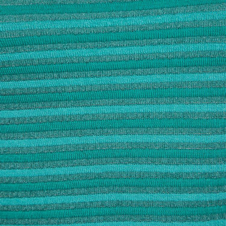 Pre Owned M Missoni Teal Blue Striped Knit Mesh Insert Sleeveless Peplum Top S