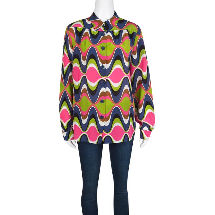 Pre Owned M Missoni Multicolor Wave Printed Silk Long Sleeve Button Front Shirt L