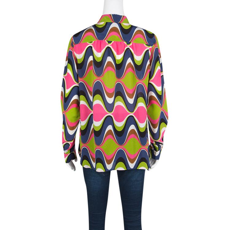 Pre Owned M Missoni Multicolor Wave Printed Silk Long Sleeve Button Front Shirt L