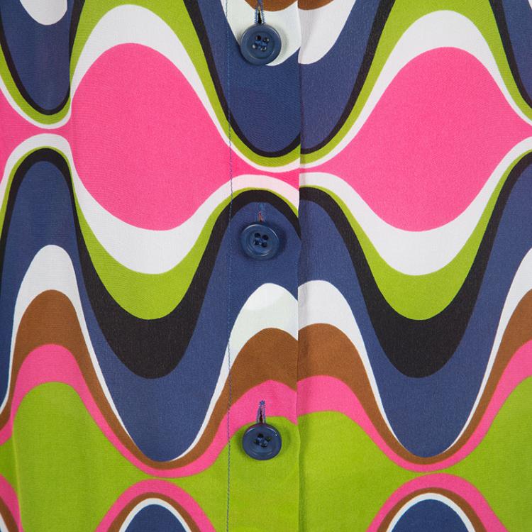 Pre Owned M Missoni Multicolor Wave Printed Silk Long Sleeve Button Front Shirt L