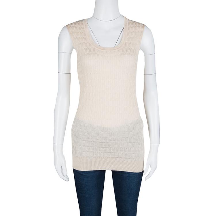Pre Owned M Missoni Beige Knit Rib Trim Sleeveless Top L