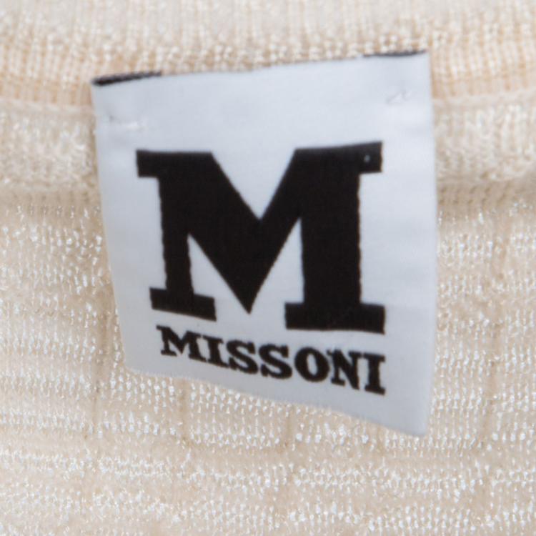 Pre Owned M Missoni Beige Knit Rib Trim Sleeveless Top L