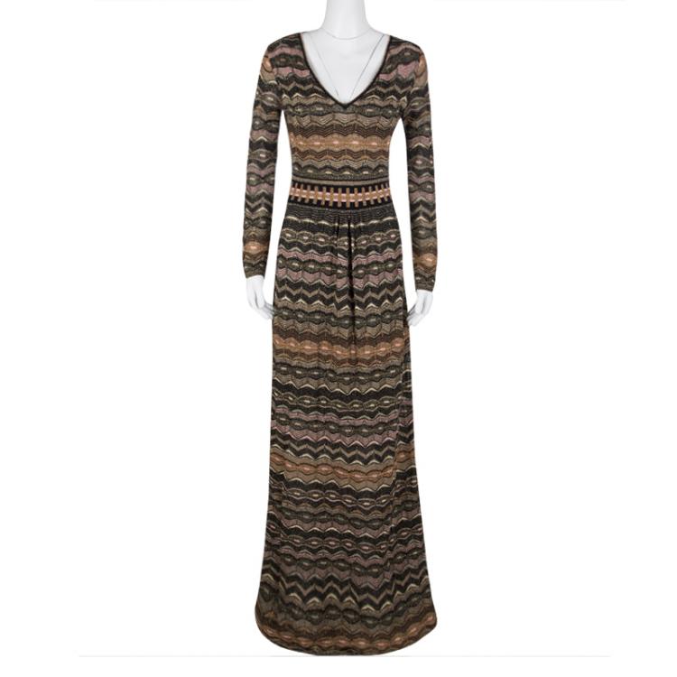 مملوكة مسبقًا M Missoni Multicolor Perforated Lurex Knit Long Sleeve Maxi Dress S