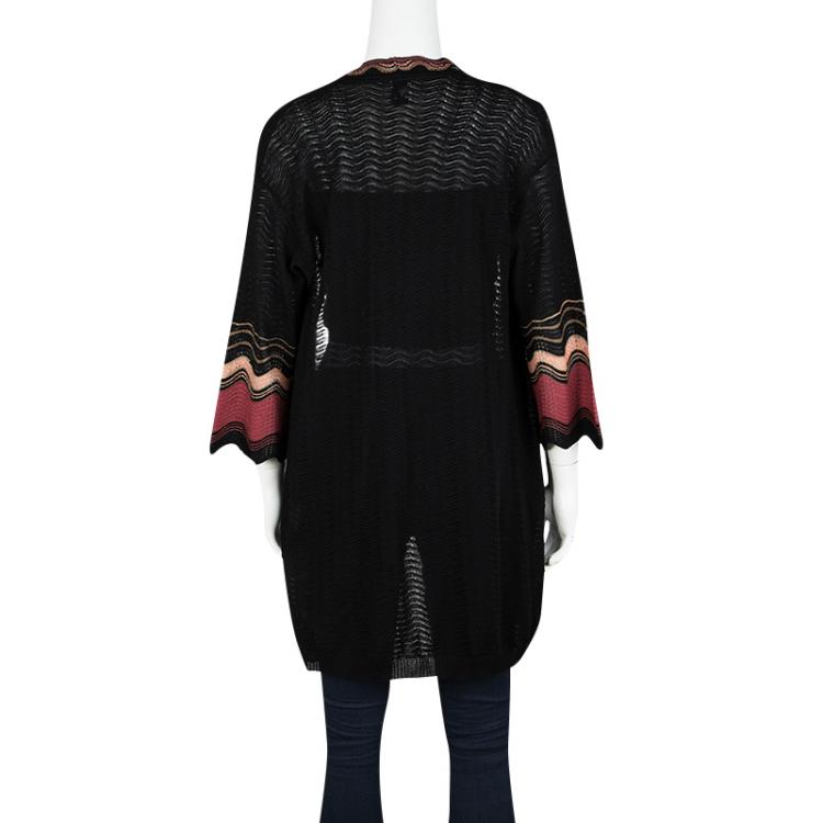 Pre Owned M Missoni Black Wool Contrast Trim Open Front Cardigan S