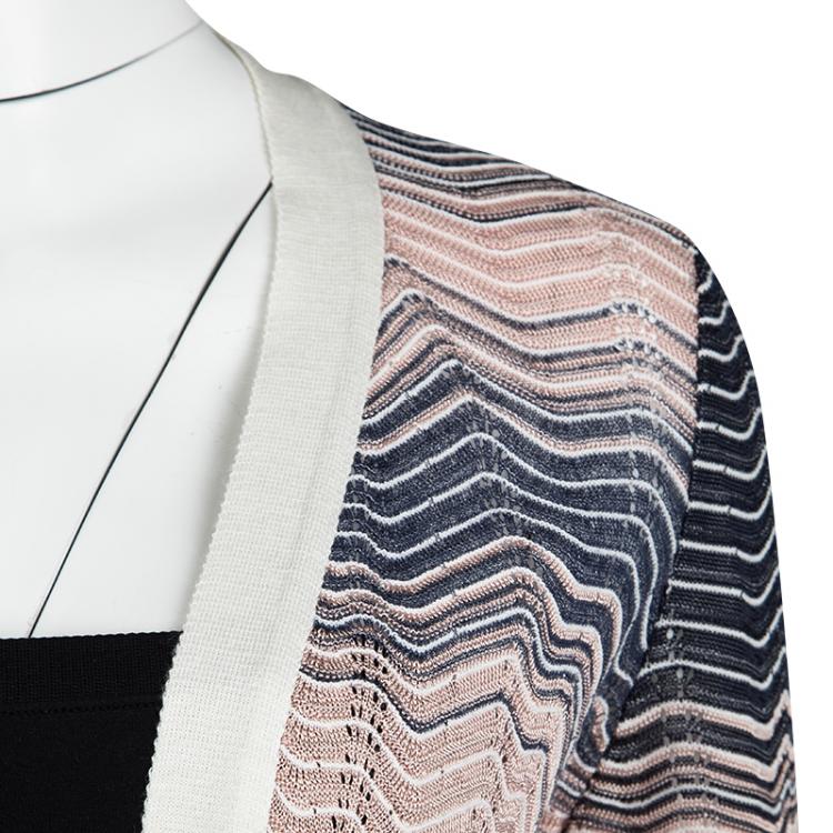 Pre Owned M Missoni Multicolor Perforated Wave Pattern Knit Open Front Cardigan S