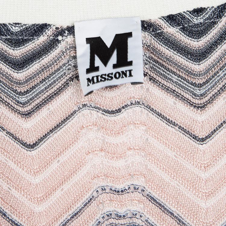 Pre Owned M Missoni Multicolor Perforated Wave Pattern Knit Open Front Cardigan S