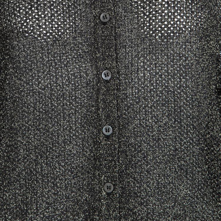Pre Owned M Missoni Metallic Black Perforated Lurex Knit Button Front Cardigan L
