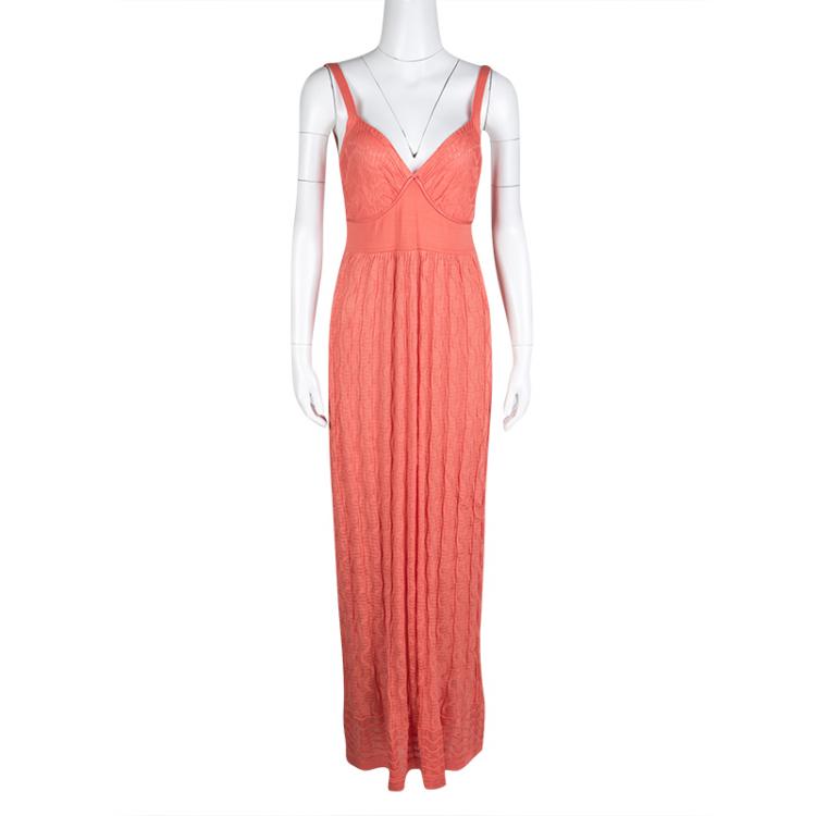 Pre Owned M Missoni Orange Patterned Knit Sleeveless Maxi Dress M