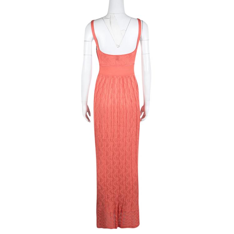 Pre Owned M Missoni Orange Patterned Knit Sleeveless Maxi Dress M
