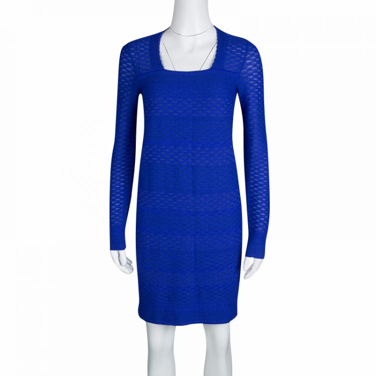 مملوكة مسبقًا M Missoni Blue Knit Long Sleeve Dress S