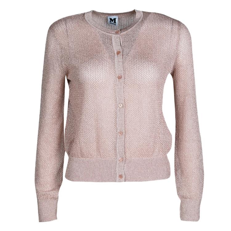 Pre Owned M Missoni Blush Pink Lurex Knit Patterned Dress and Perforated Cardigan Set M