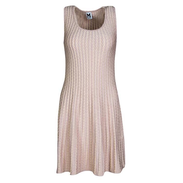 Pre Owned M Missoni Blush Pink Lurex Knit Patterned Dress and Perforated Cardigan Set M