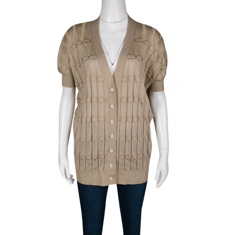 Pre Owned M Missoni Beige Knit Short Sleeve Cardigan M
