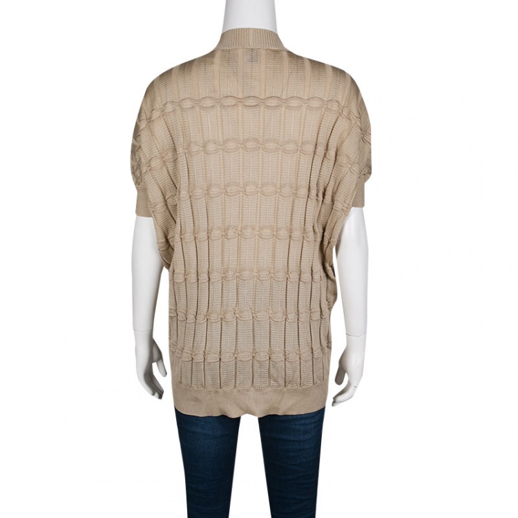 Pre Owned M Missoni Beige Knit Short Sleeve Cardigan M