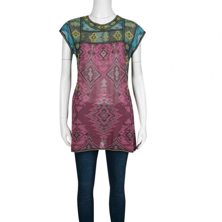Pre Owned M Missoni Colorblock Diamond Pattern Jacquard Rib Knit Tunic M