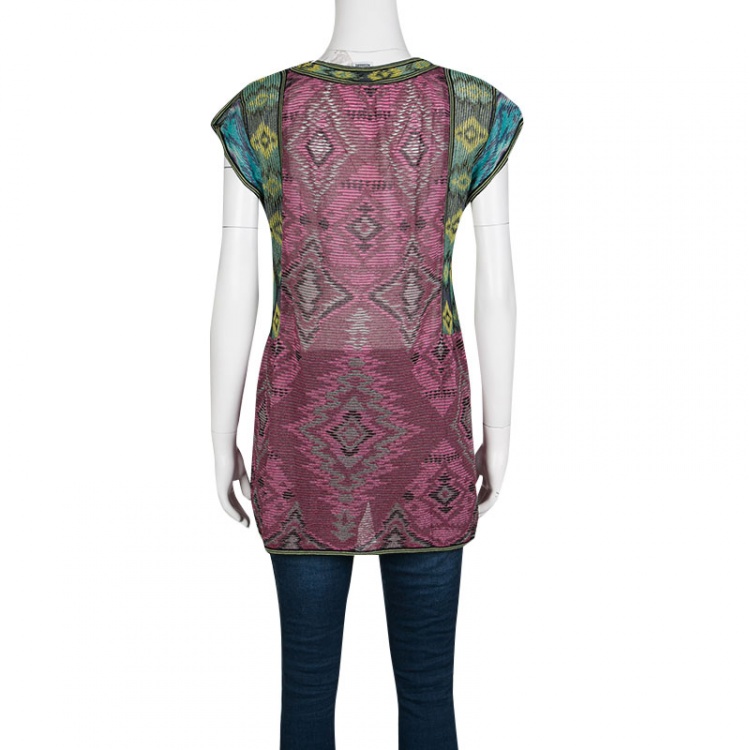 Pre Owned M Missoni Colorblock Diamond Pattern Jacquard Rib Knit Tunic M