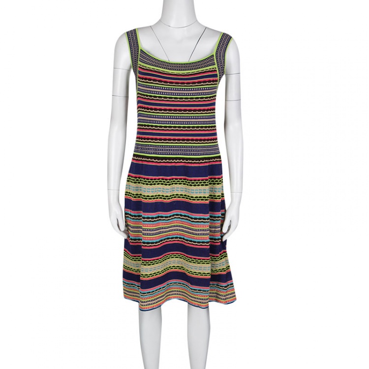 Pre Owned M Missoni Multicolor Textured Striped Knit Sleeveless Dress M