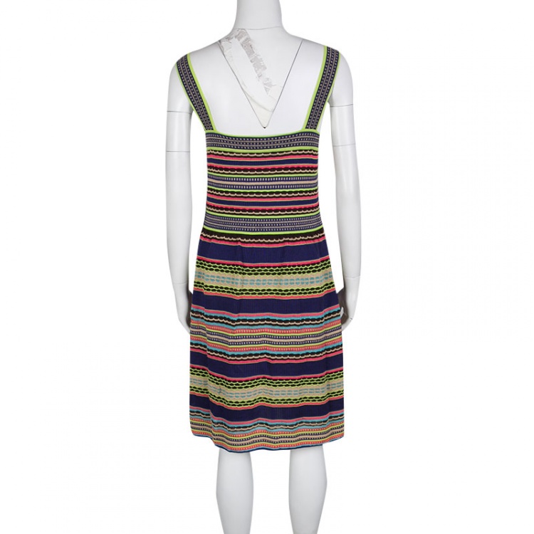 Pre Owned M Missoni Multicolor Textured Striped Knit Sleeveless Dress M