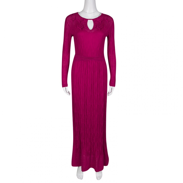 Pre Owned M Missoni Pink Patterned Knit Long Sleeve Maxi Dress M