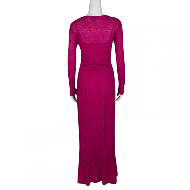 Pre Owned M Missoni Pink Patterned Knit Long Sleeve Maxi Dress M