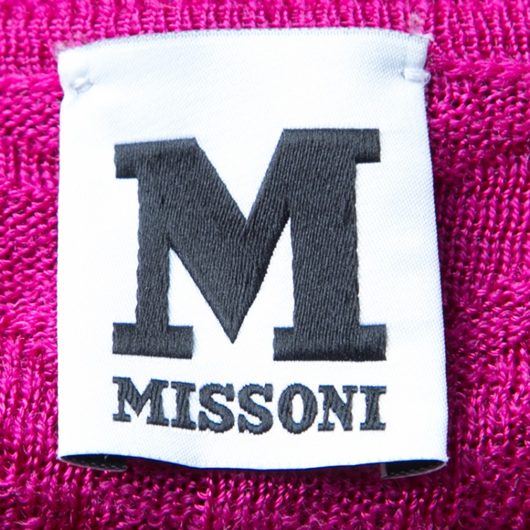 Pre Owned M Missoni Pink Patterned Knit Long Sleeve Maxi Dress M